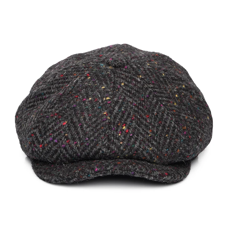 Casquette Gavroche en Tweed du Donegal Épais à Chevrons Errigal anthracite-multi JAXON & JAMES