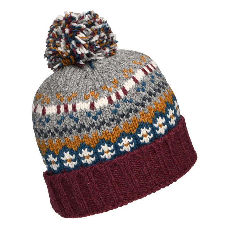 Bonnet à Pompon Fair Isle Mosaic prune-gris KUSAN