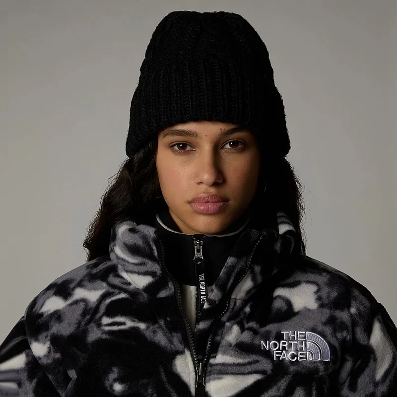 Bonnet Femme à Revers et à Torsades Oh Mega noir THE NORTH FACE