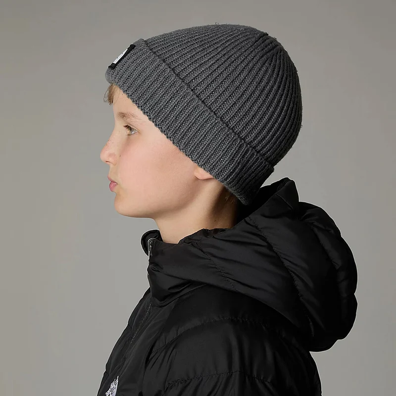 Bonnet Enfant Recyclé à Revers TNF Logo Box gris moyen THE NORTH FACE