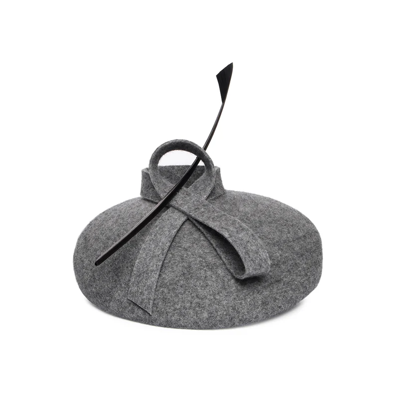 Béret en Laine Feutrée avec Plume anthracite WHITELEY