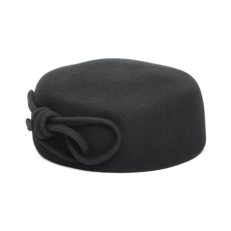 Chapeau Calot en Laine avec Nœud Caroline noir WHITELEY