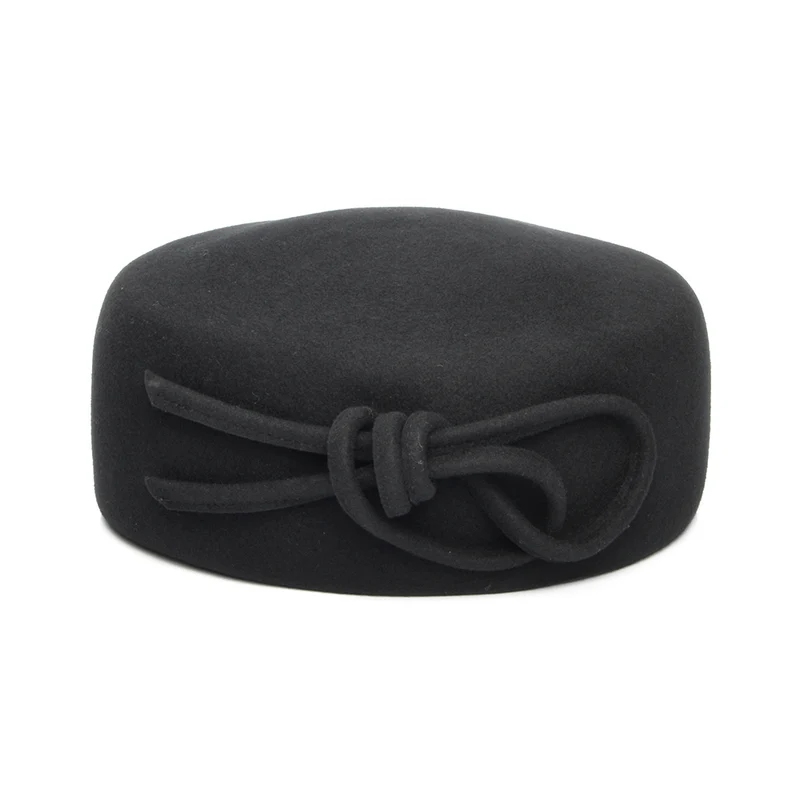 Chapeau Calot en Laine avec Nœud Caroline noir WHITELEY