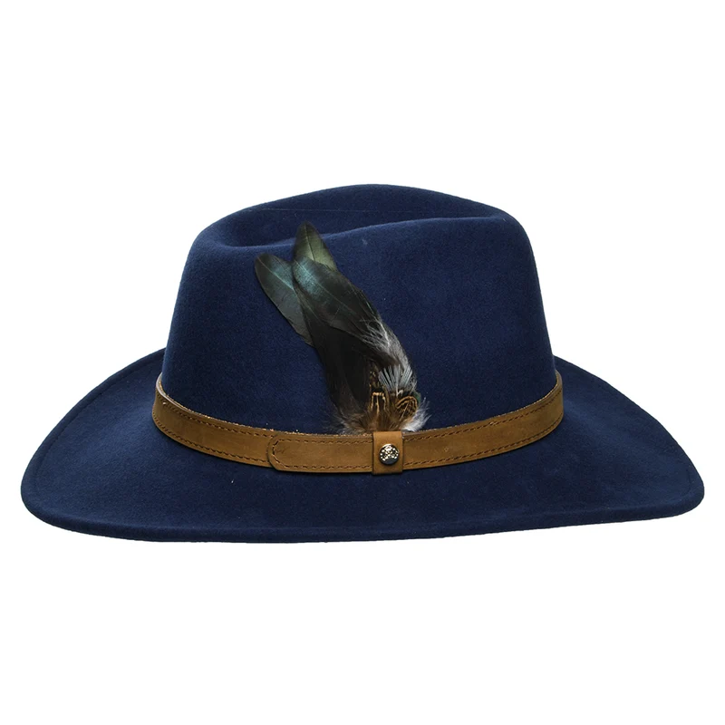 Chapeau Australien Hydrofuge en Laine Feutrée Avec Plumes bleu marine FAILSWORTH