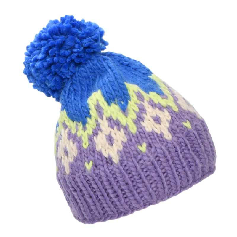 Bonnet à Pompon Tricoté Main Curley violette-bleu BARTS