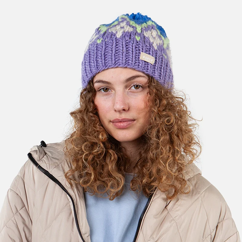 Bonnet à Pompon Tricoté Main Curley violette-bleu BARTS