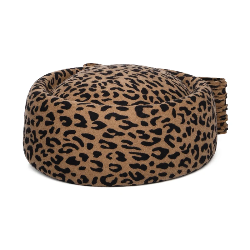Chapeau Calot en Laine Jackie O Loop Bow léopard WHITELEY