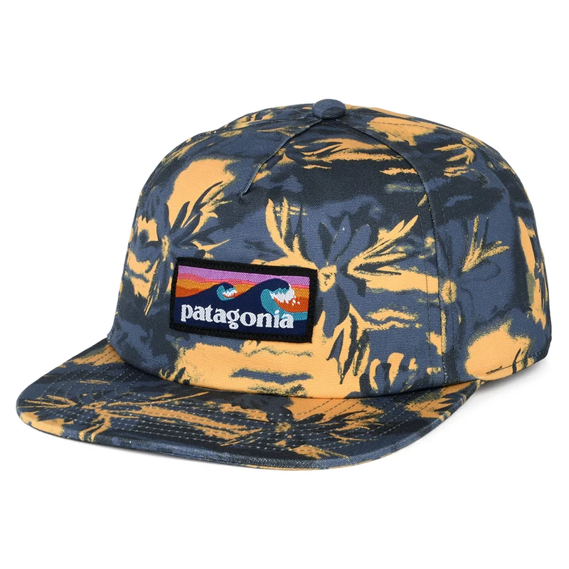 Casquette en Coton Bio Cliffs And Waves Boardshort Label Funfarer bleu ardoise-moutarde PATAGONIA