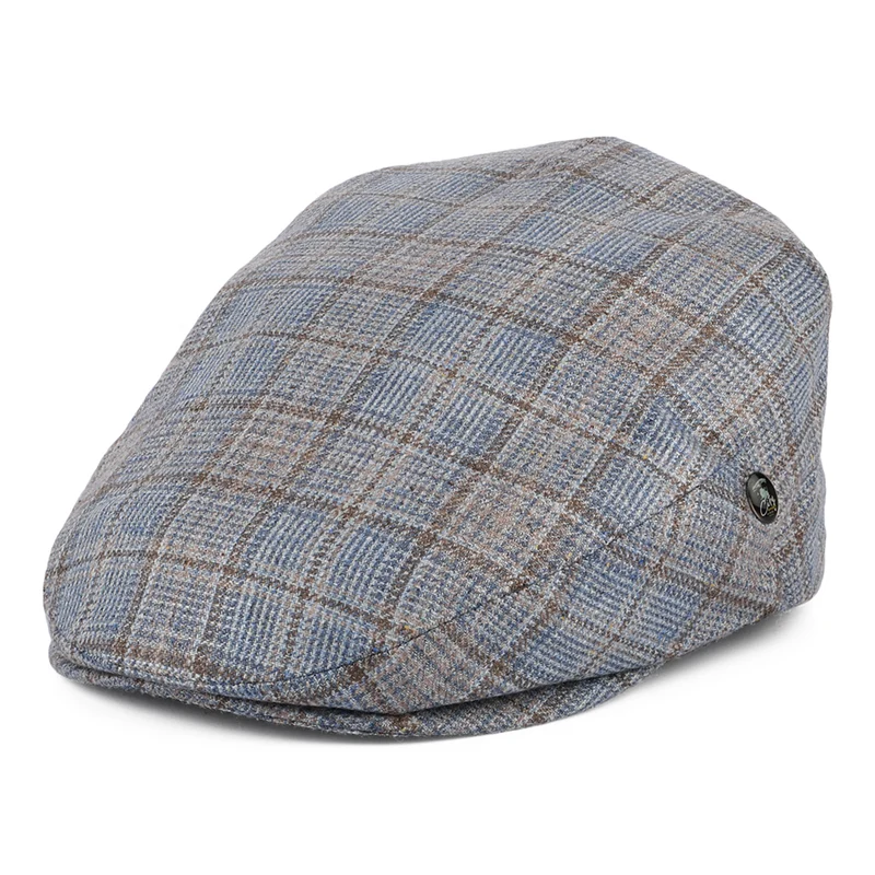 Casquette Plate Été en Soie et Laine à Carreaux bleu-marron CITY SPORT