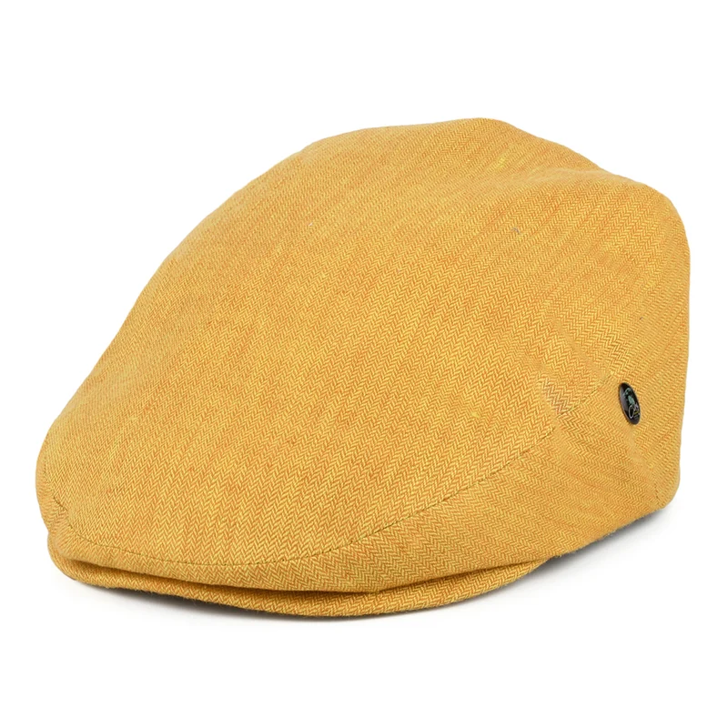 Casquette Plate en Lin à Micro Chevrons moutarde CITY SPORT