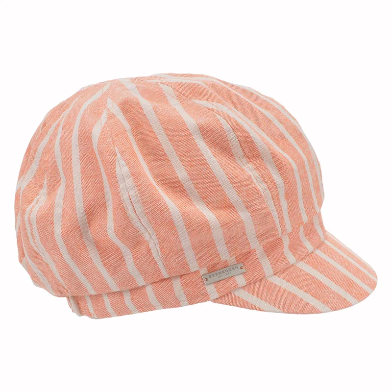 Casquette Gavroche en Coton et Lin à Rayures naturel-orange SEEBERGER