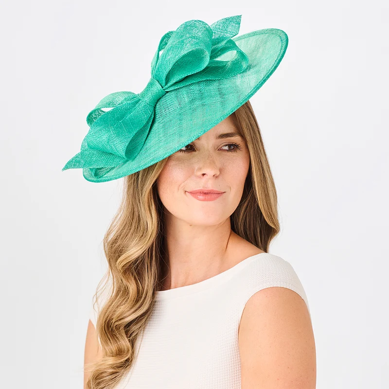 Chapeau Bibi Disque avec Large Nœud Caroline vert aqua FAILSWORTH