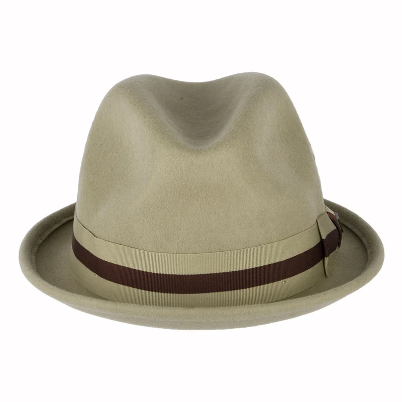 Chapeau Trilby en Laine Feutrée Bandeau à Rayures Gain sable-marron BRIXTON