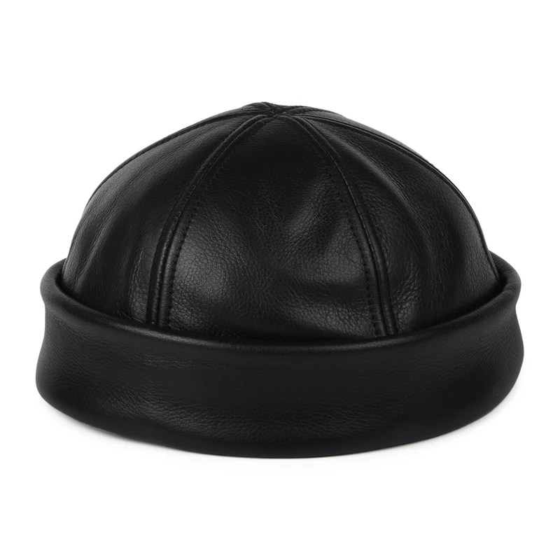 Bonnet Miki Breton en Cuir noir NEW YORK HAT COMPANY
