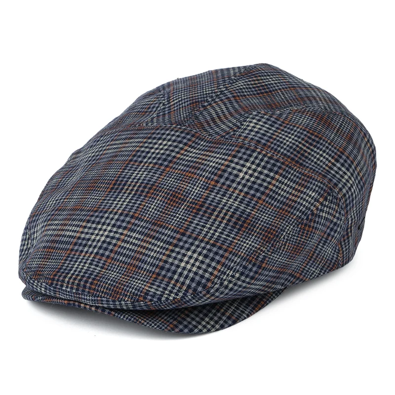 Casquette Plate en Lin à Carreaux Duch bleu-rouille BAILEY