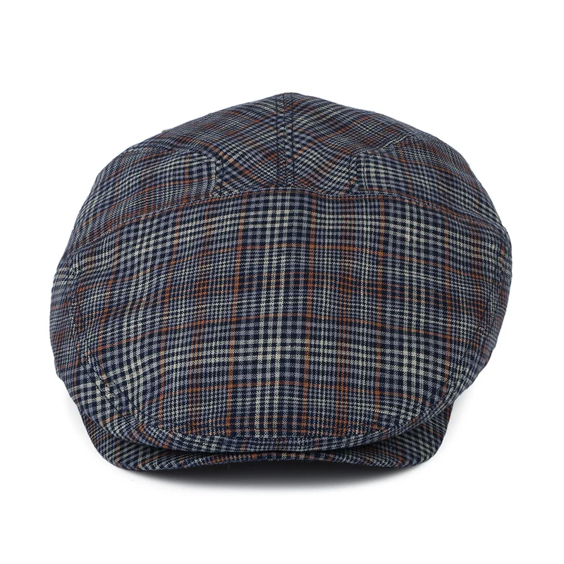 Casquette Plate en Lin à Carreaux Duch bleu-rouille BAILEY