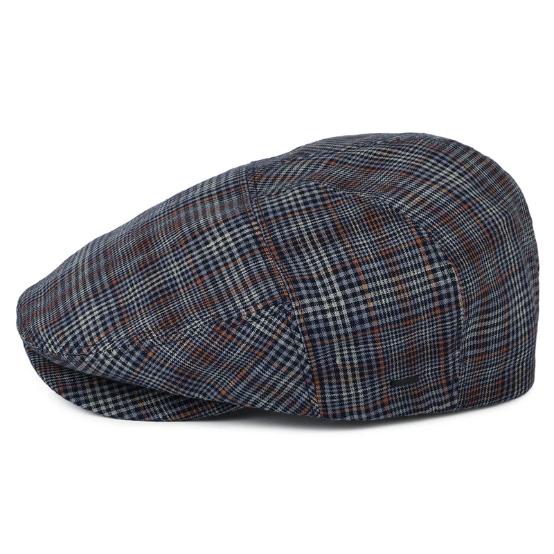 Casquette Plate en Lin à Carreaux Duch bleu-rouille BAILEY
