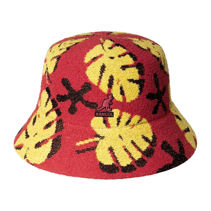 Chapeau Bob en Bermuda Lahinch Plant Love rouge-jaune KANGOL