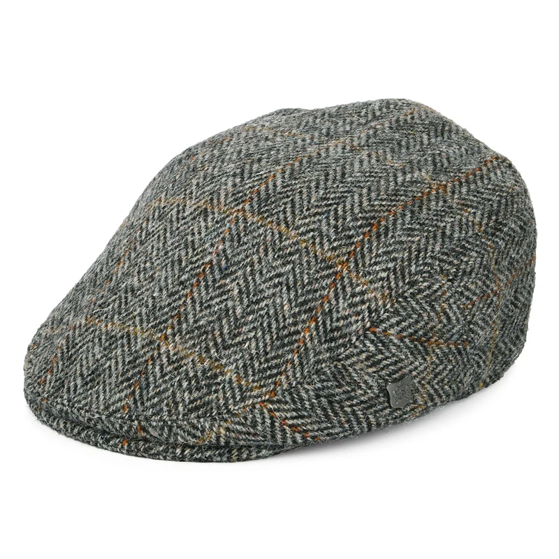Casquette Plate en HARRIS TWEED à carreaux et Chevrons Stornoway gris-noir FAILSWORTH