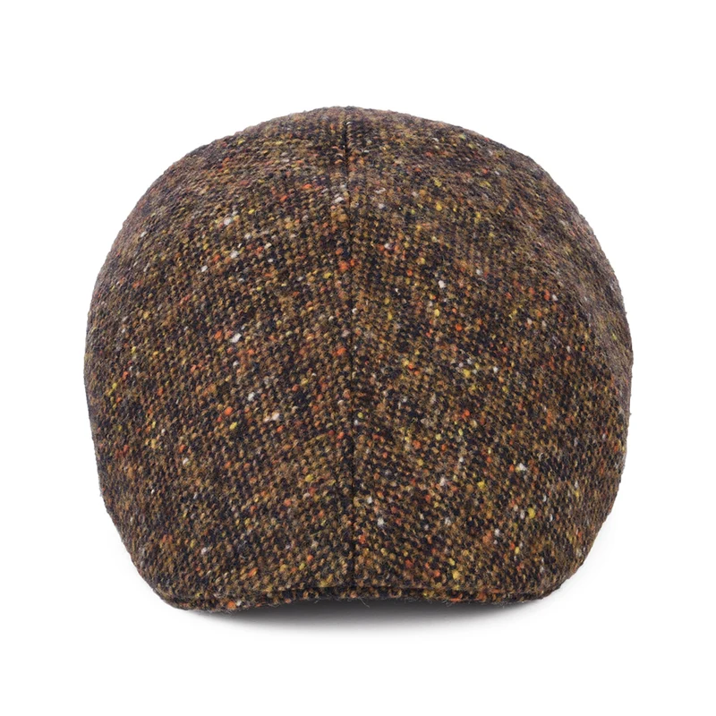 Casquette Plate Bec-de-Canard en Tweed du Donegal bleu marine-cognac STETSON