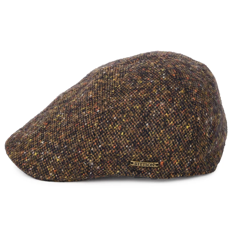 Casquette Plate Bec-de-Canard en Tweed du Donegal bleu marine-cognac STETSON