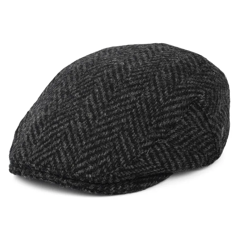 Casquette Plate en Tweed du Donegal Épais à Chevrons Drumbarron noir-anthracite JAXON & JAMES
