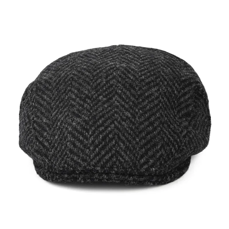 Casquette Plate en Tweed du Donegal Épais à Chevrons Drumbarron noir-anthracite JAXON & JAMES
