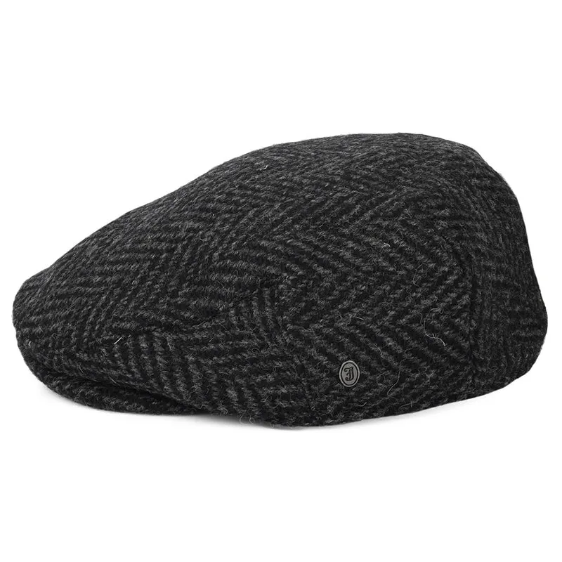 Casquette Plate en Tweed du Donegal Épais à Chevrons Drumbarron noir-anthracite JAXON & JAMES