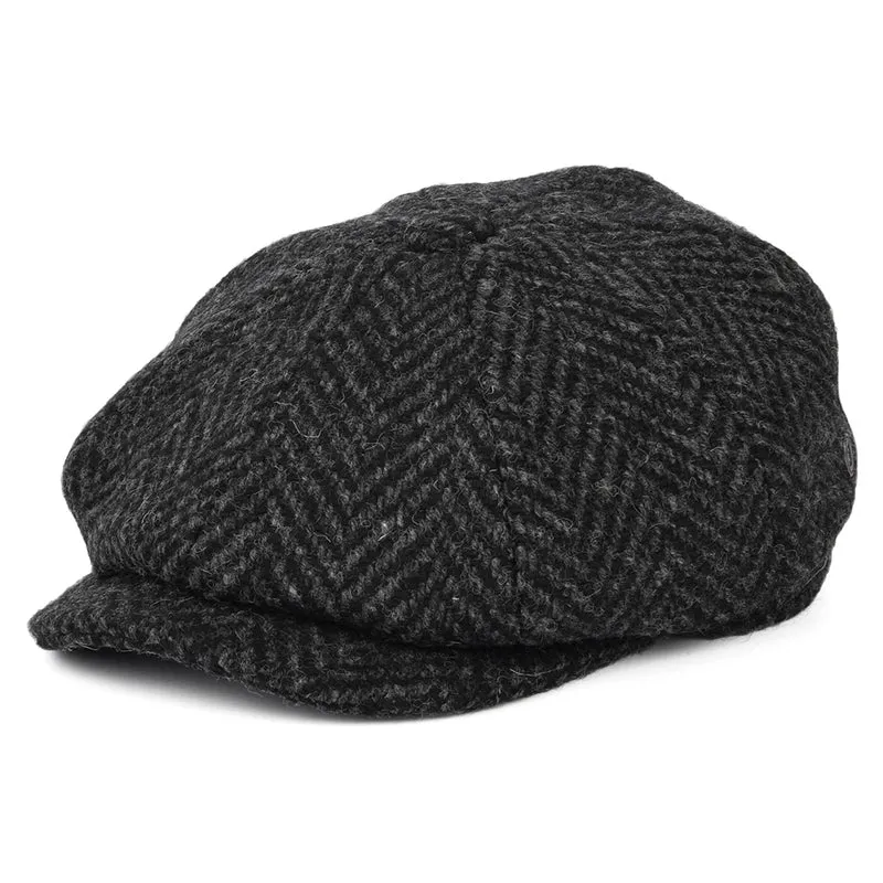 Casquette Gavroche en Tweed du Donegal Épais à Chevrons Glencoagh noir-anthracite JAXON & JAMES