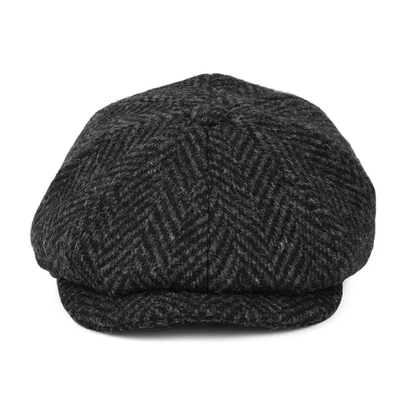 Casquette Gavroche en Tweed du Donegal Épais à Chevrons Glencoagh noir-anthracite JAXON & JAMES