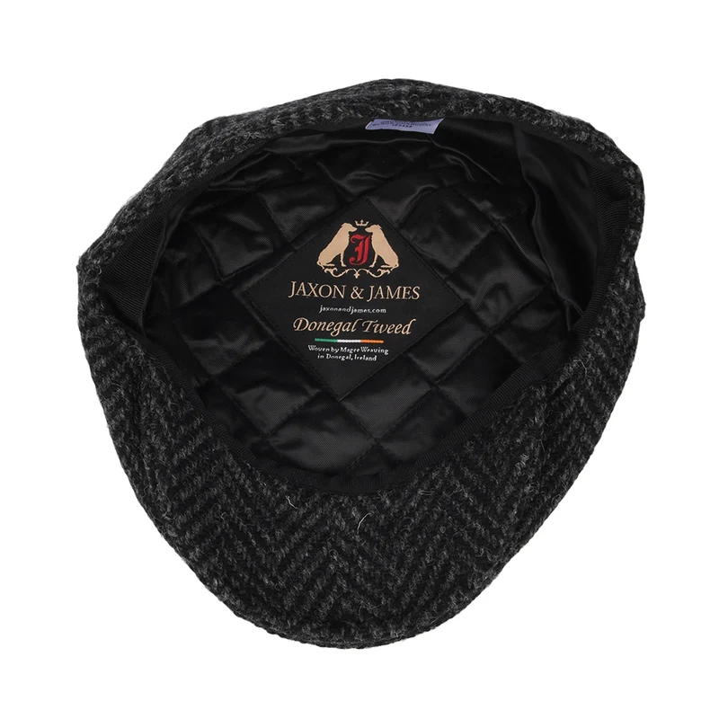 Casquette Gavroche en Tweed du Donegal Épais à Chevrons Glencoagh noir-anthracite JAXON & JAMES