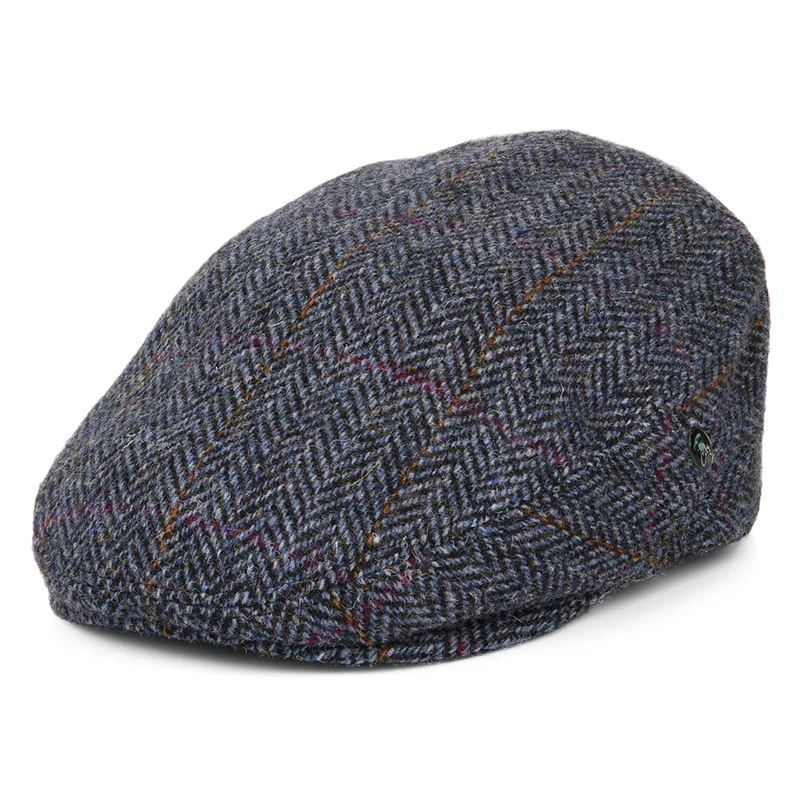 Casquette Plate en HARRIS TWEED à Chevrons bleu marine-bleu CITY SPORT