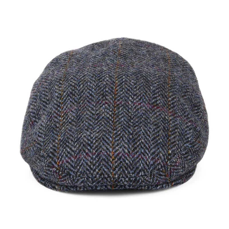 Casquette Plate en HARRIS TWEED à Chevrons bleu marine-bleu CITY SPORT