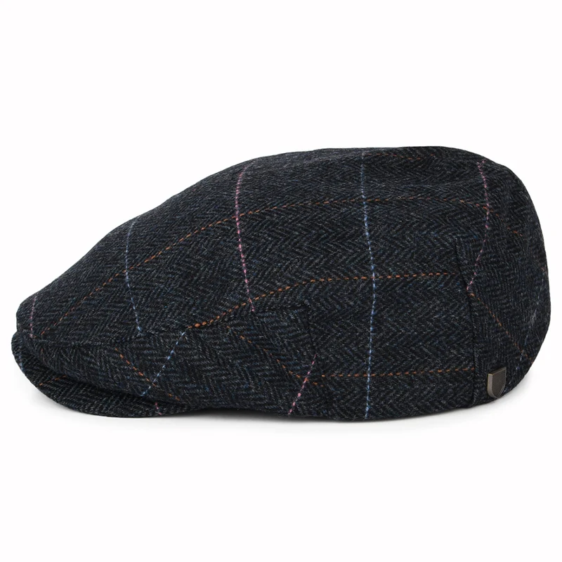 Casquette Plate à Carreaux et Chevrons Hooligan bleu marine délavé-bleu BRIXTON