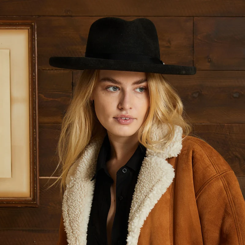 Chapeau Fedora en Laine Feutrée Victoria noir délavé BRIXTON