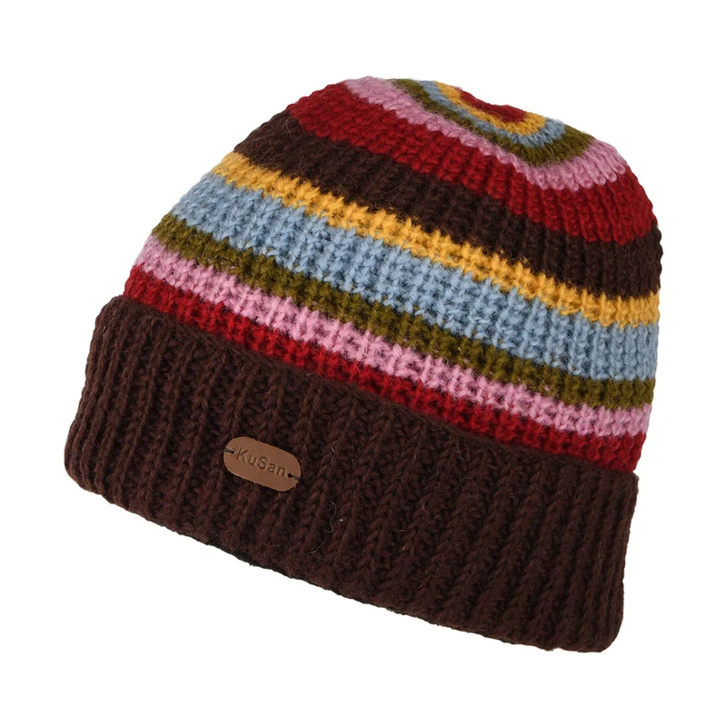 Bonnet à Revers Cardi Rib marron-rouge-bleu KUSAN