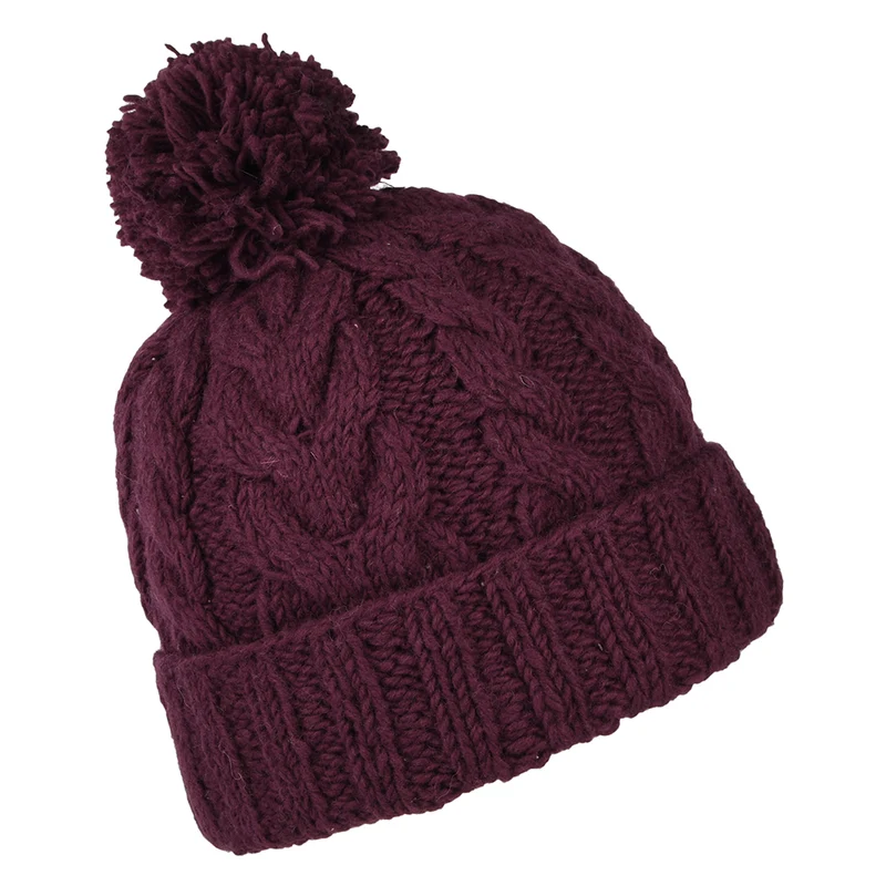 Bonnet à Pompon à Torsades à Revers groseille KUSAN