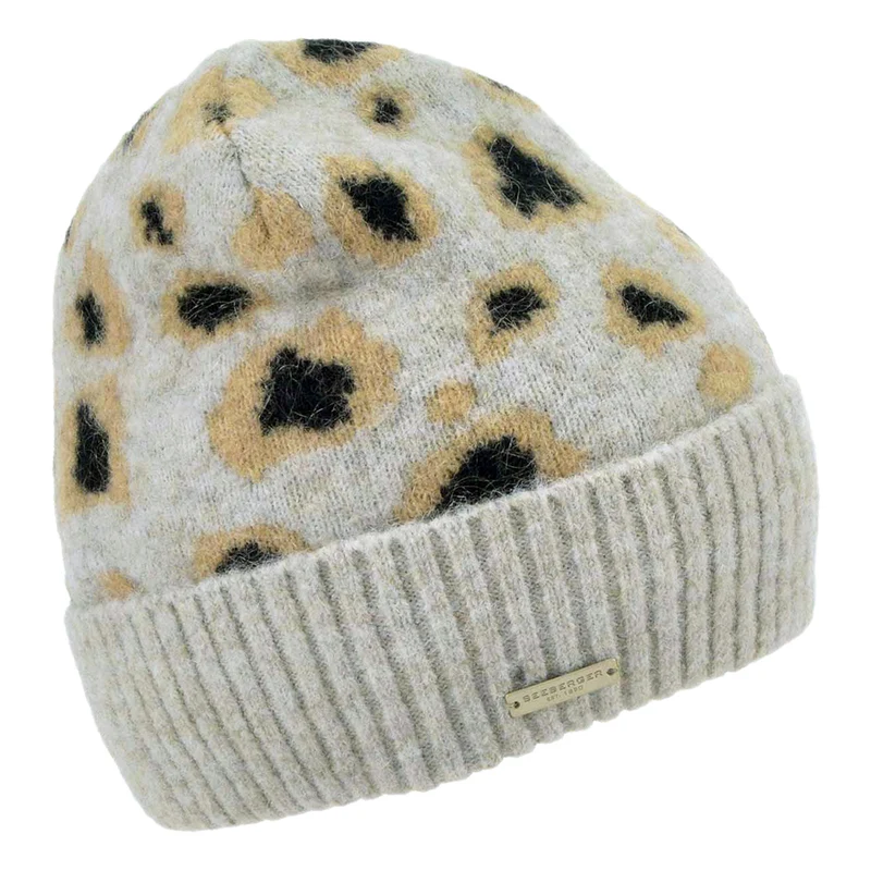 Bonnet Léopard à Revers gris fumée-noir SEEBERGER
