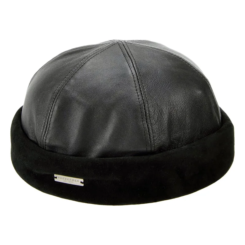 Bonnet Miki Breton en Cuir noir SEEBERGER