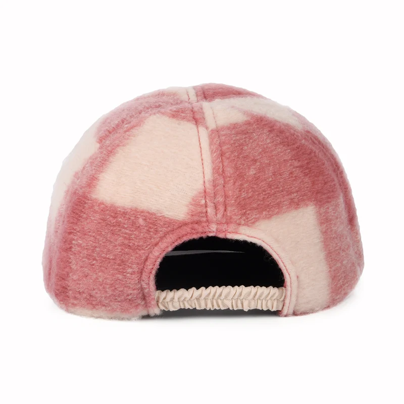 Casquette Hiver en Laine Mélangée à Carreaux rose-blanc cassé SEEBERGER