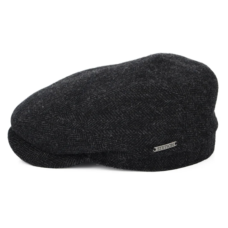 Casquette Plate en Laine à Chevrons gris foncé STETSON