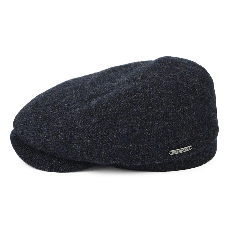 Casquette Plate en Laine à Chevrons bleu marine STETSON