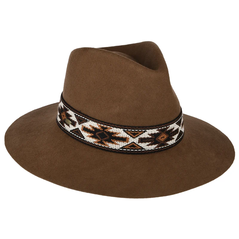 Chapeau Fedora Safari en Laine Feutrée avec Bandeau Aztèque Dona noix de pécan SCALA