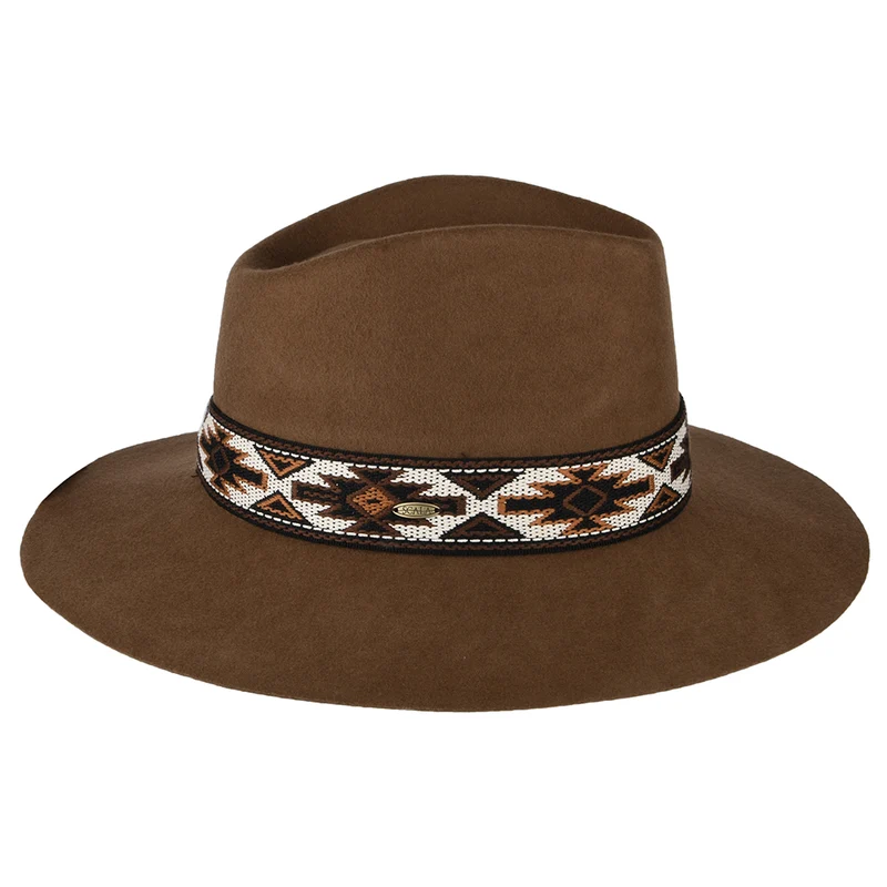 Chapeau Fedora Safari en Laine Feutrée avec Bandeau Aztèque Dona noix de pécan SCALA