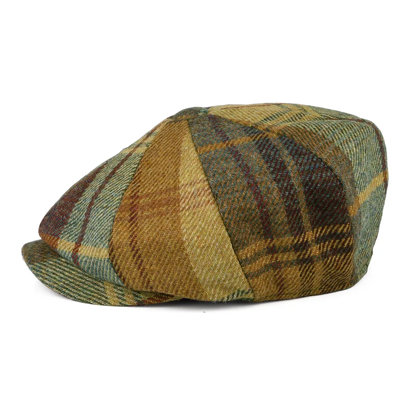 Casquette Gavroche en Laine Britannique Tartan moutarde-marron-vin FAILSWORTH
