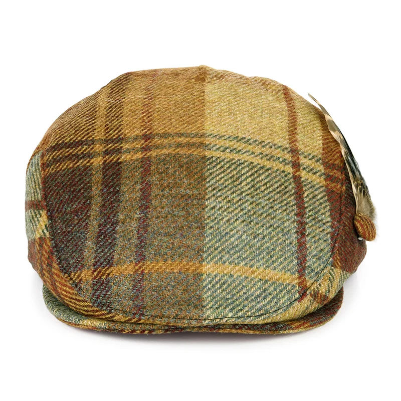 Casquette Plate en Laine Britannique Tartan Plume moutarde-marron-vin FAILSWORTH