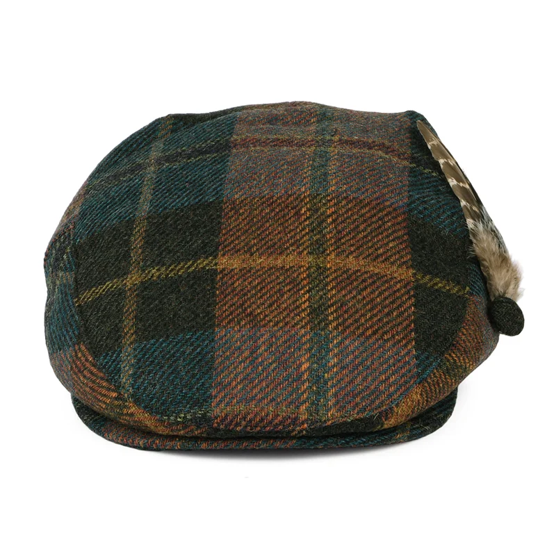 Casquette Plate en Laine Britannique Tartan Plume bleu sarcelle-rouille FAILSWORTH