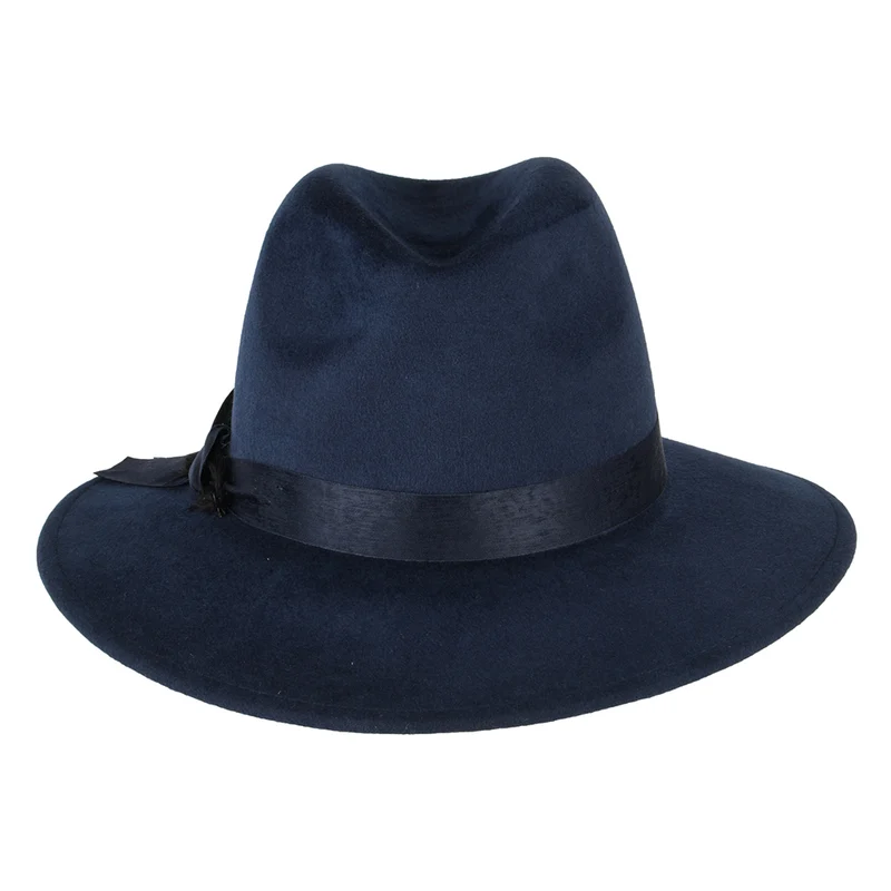 Chapeau Fedora en Laine Feutrée Hydrofuge avec Plume bleu marine FAILSWORTH
