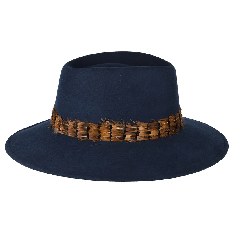 Chapeau Fedora Hydrofuge avec Plume bleu marine FAILSWORTH