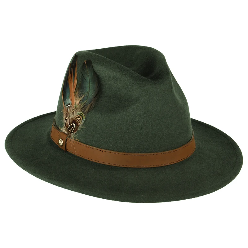 Chapeau Fedora en Laine Feutrée Hydrofuge olive FAILSWORTH